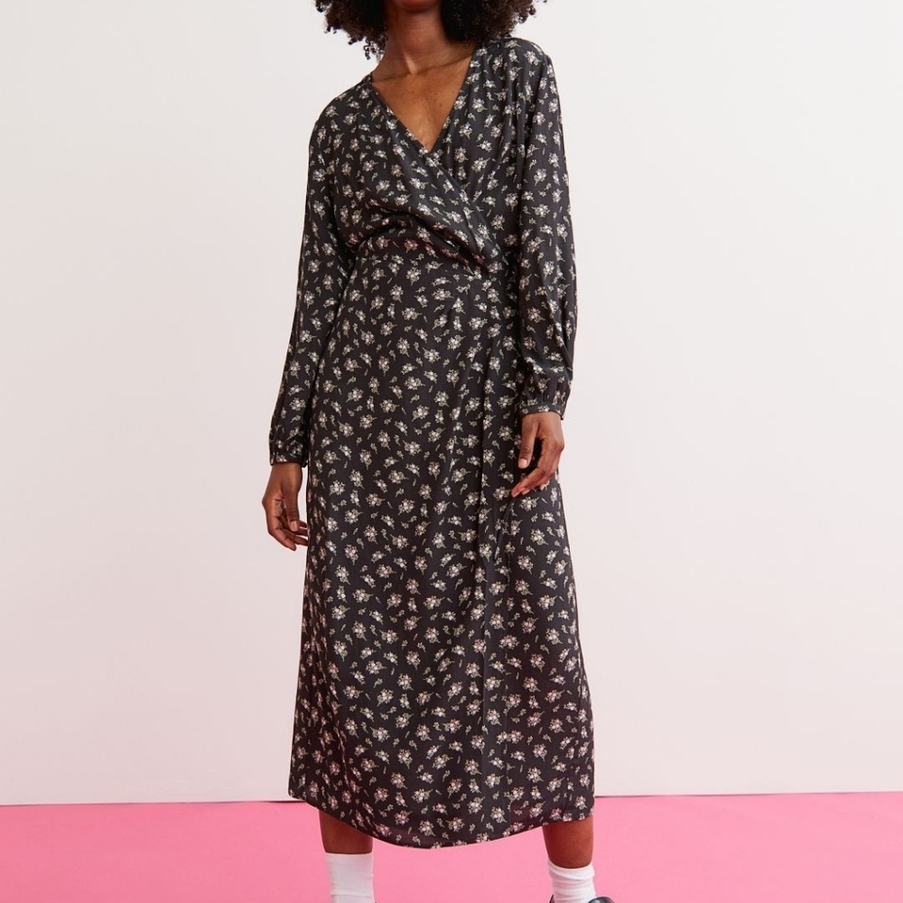 Patterned wrap-front dress